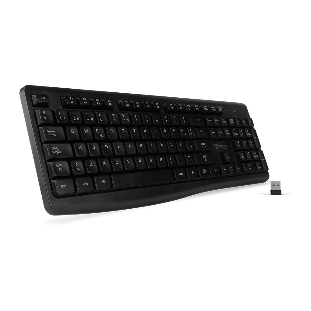 Vorago KM-200 V2 teclado Universal RF inalámbrico QWERTY Español Negro, Tamaño completo (100%)