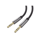 Cable Auxiliar 2 Metros / Conector 3.5mm a 3.5mm / Macho a Macho / Cubierta de TPE / Carcasa de Aluminio / Color Negro