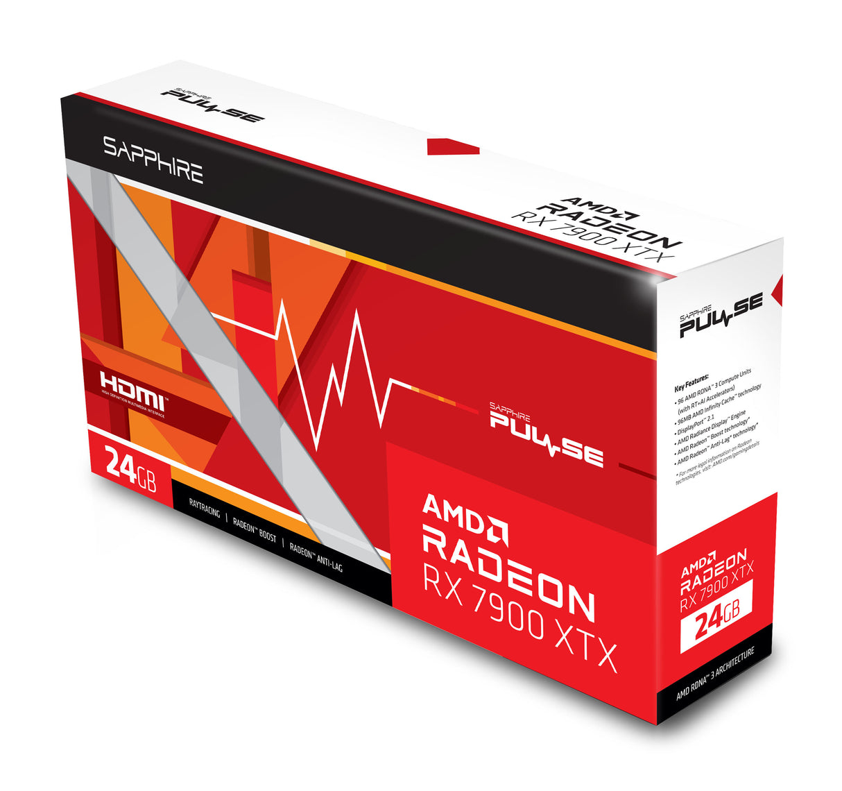 Sapphire PULSE Radeon RX 7900 XTX AMD 24 GB GDDR6, 384 Bit, 7680 x 4320 Pixeles, PCI Express x16 4.0