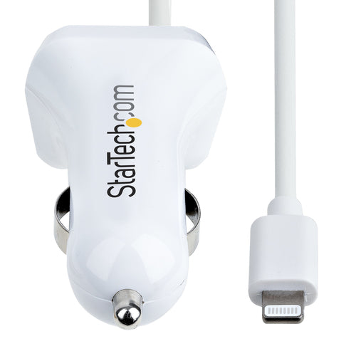 StarTech.com Cargador de Coche con Cable Rizado Lightning, Cable de 1m Rizado Lightning 12W Blanco, Cable Adaptador Carg