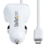 StarTech.com Cargador de Coche con Cable Rizado Lightning, Cable de 1m Rizado Lightning 12W Blanco, Cable Adaptador Carg