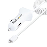 StarTech.com Cargador de Coche con Cable Rizado Lightning, Cable de 1m Rizado Lightning 12W Blanco, Cable Adaptador Carg