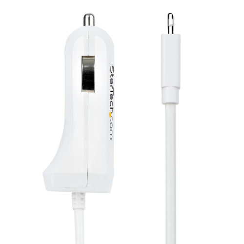 StarTech.com Cargador de Coche con Cable Rizado Lightning, Cable de 1m Rizado Lightning 12W Blanco, Cable Adaptador Carg