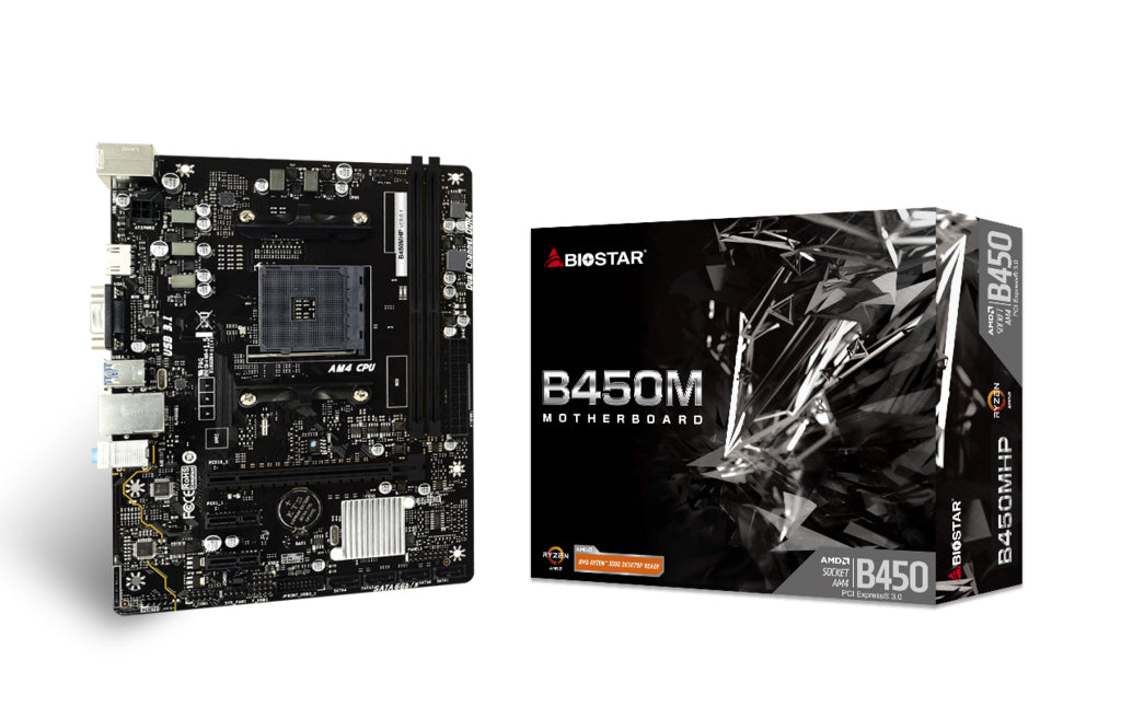 Biostar B450MHP placa base AMD B450 Enchufe AM4 Micro ATX, AMD Athlon, AMD Ryzen 3000 Series, AMD Ryzen 5000 Series