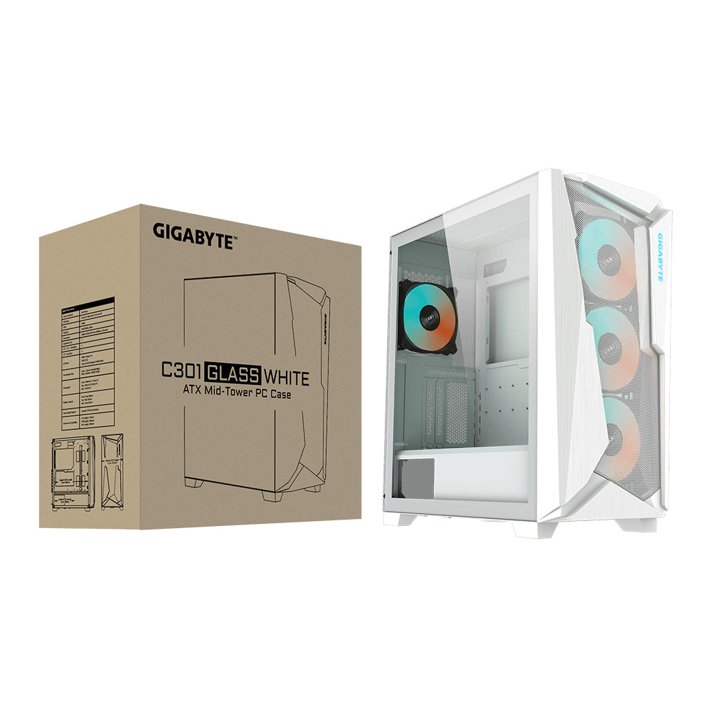 GIGABYTE GIGABYTE C301 GLASS WHITE carcasas ordenador Vidrio, Plástico, Acero Midi Tower PC Blanco