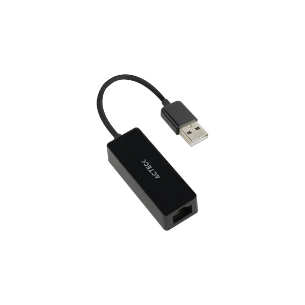Adaptador ACTECK USB A a Ethernet RJ45 Shift Plus AE420 para Red Hasta 100 Mbps Macho a Hembra Advanced Series Negro