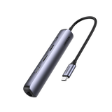 HUB USB-C (Docking Station) 5 en 1 | Ultra Delgado | 2 USB-A 3.1 a (5 Gbps) | HDMI 4K@60Hz | RJ45 (Gigabit Ethernet) | USB-C PD Carga Rápida 100W | Soporta OTG | Chips Inteligentes | Pequeño y Ligero | Caja de Aluminio.
