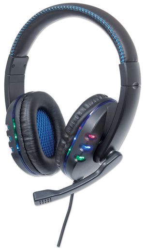 Manhattan Audífonos USB para videojuegos, con luces LED Auriculares Auriculares Diadema Llamadas/Música Binaural