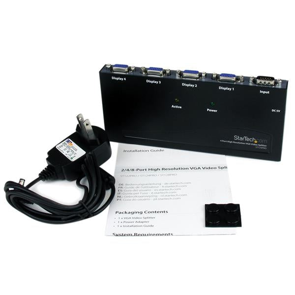 StarTech.com ST124PRO divisores de vídeo VGA 4x VGA 4 Negro
