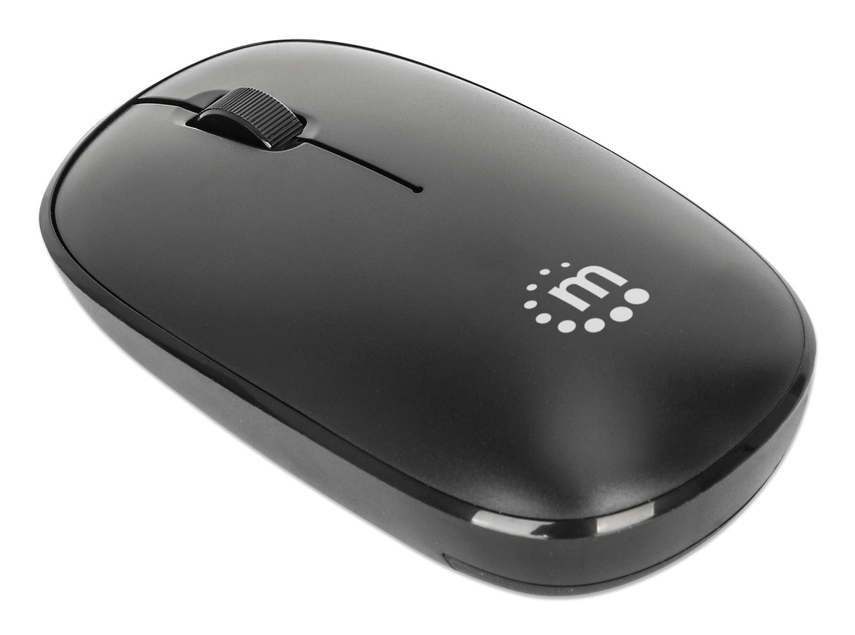 Manhattan Ratón óptico inalámbrico MW3050, negro, 1200 dpi, 2,4 GHz (hasta 10 m), USB, ambidiestro, 3 botones con rueda, receptor nano USB-A, pila AA incluida, base de baja fricción, garantía 3 años Ratón 1 Vertical Universal Óptico