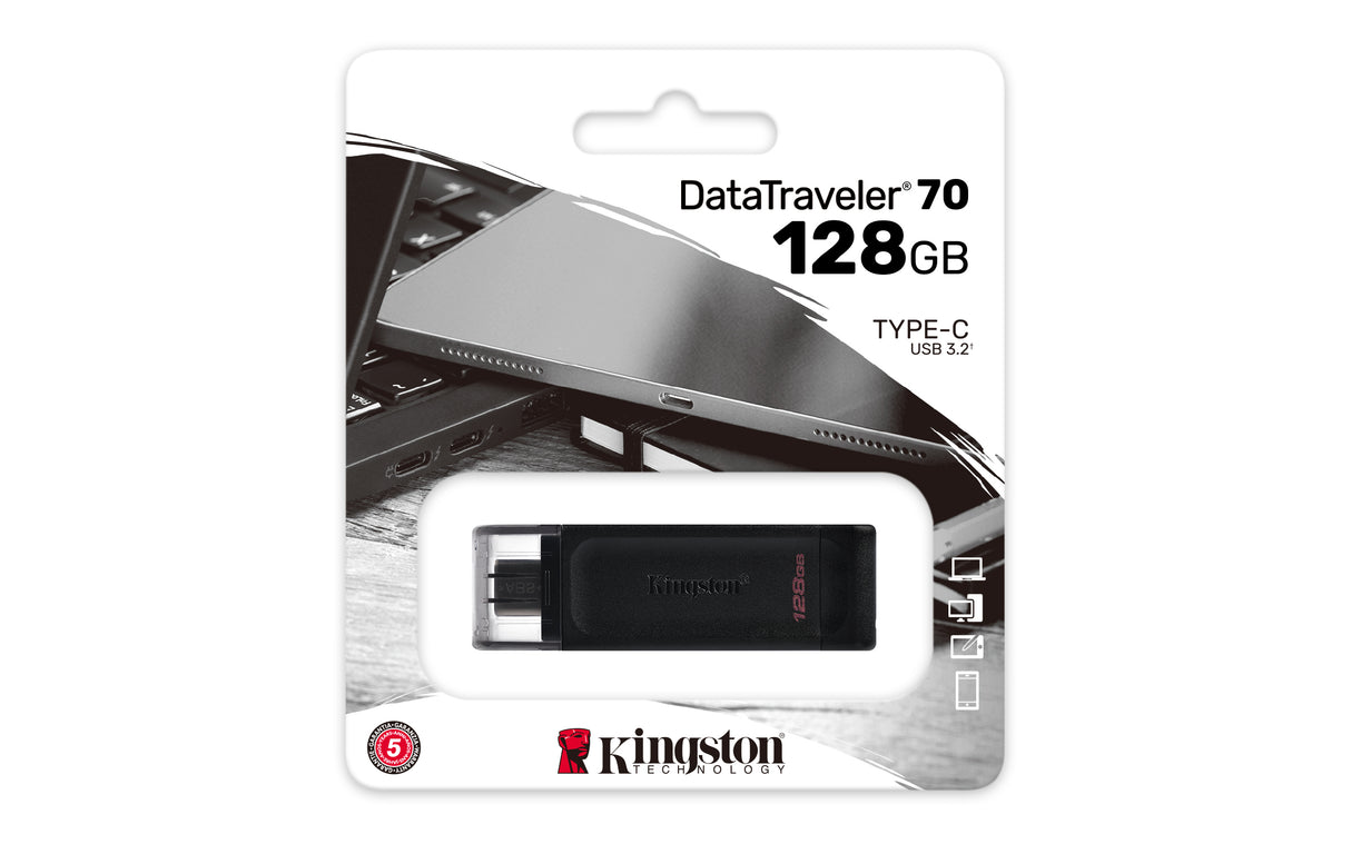 Kingston Technology 128GB USB-C 3.2 Gen 1 DataTraveler 70 Memoria Flash 128 GB USB Tipo C 3.2 Gen 1 (3.1 Gen 1) Tapa