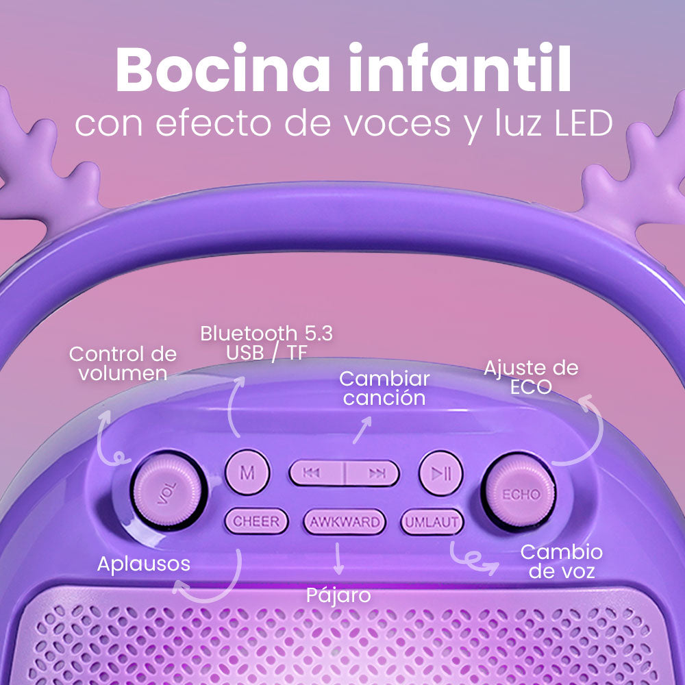 BOCINA VORAGO BSP-205 BLUETOOTH / MSD / USB / 3.5MM MICRÓFONO CON MODOS DE VOZ COLOR PURPURA