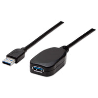 Manhattan Cable alargador USB-A a USB-A activo, 5 m, macho a hembra, 5 Gbps (USB 3.0), repetidor integrado, negro, 3 años de garantía, equivalente a USB2AAEXT5M Cable USB 3.2 Gen 1 (3.1 Gen 1) USB A USB A Macho/Hembra