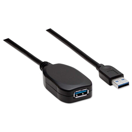 Manhattan Cable alargador USB-A a USB-A activo, 5 m, macho a hembra, 5 Gbps (USB 3.0), repetidor integrado, negro, 3 años de garantía, equivalente a USB2AAEXT5M Cable USB 3.2 Gen 1 (3.1 Gen 1) USB A USB A Macho/Hembra