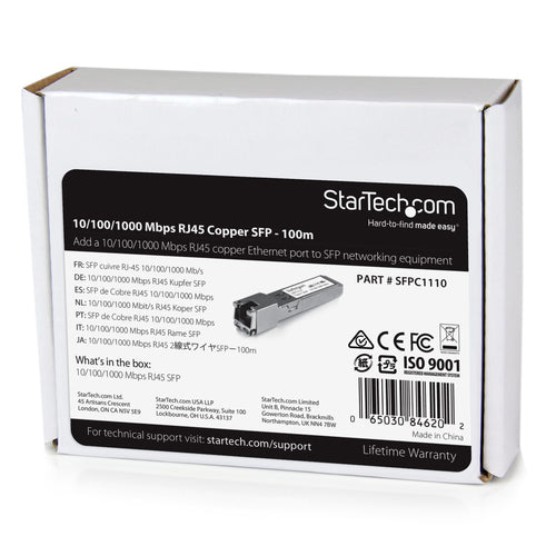 StarTech.com Módulo Transceptor SFP Compatible con el Modelo SFP-GE-T de Cisco - 1000BASE-T - SFP a RJ45 Cat6 / Cat5e - 