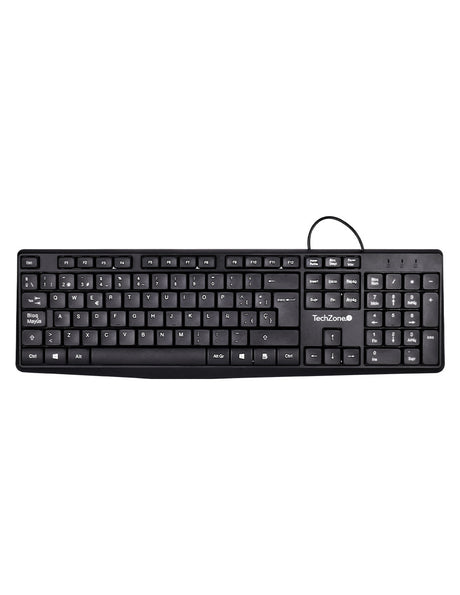 TechZone Alámbrico teclado Universal USB QWERTY Negro, Tamaño completo (100%)