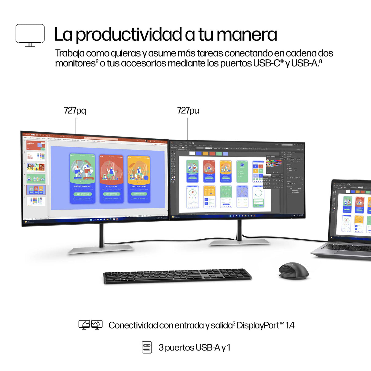 HP Monitor QHD de la serie Pro 7 de 27" - 727pq, 2560 x 1440 Pixeles, Quad HD, LCD