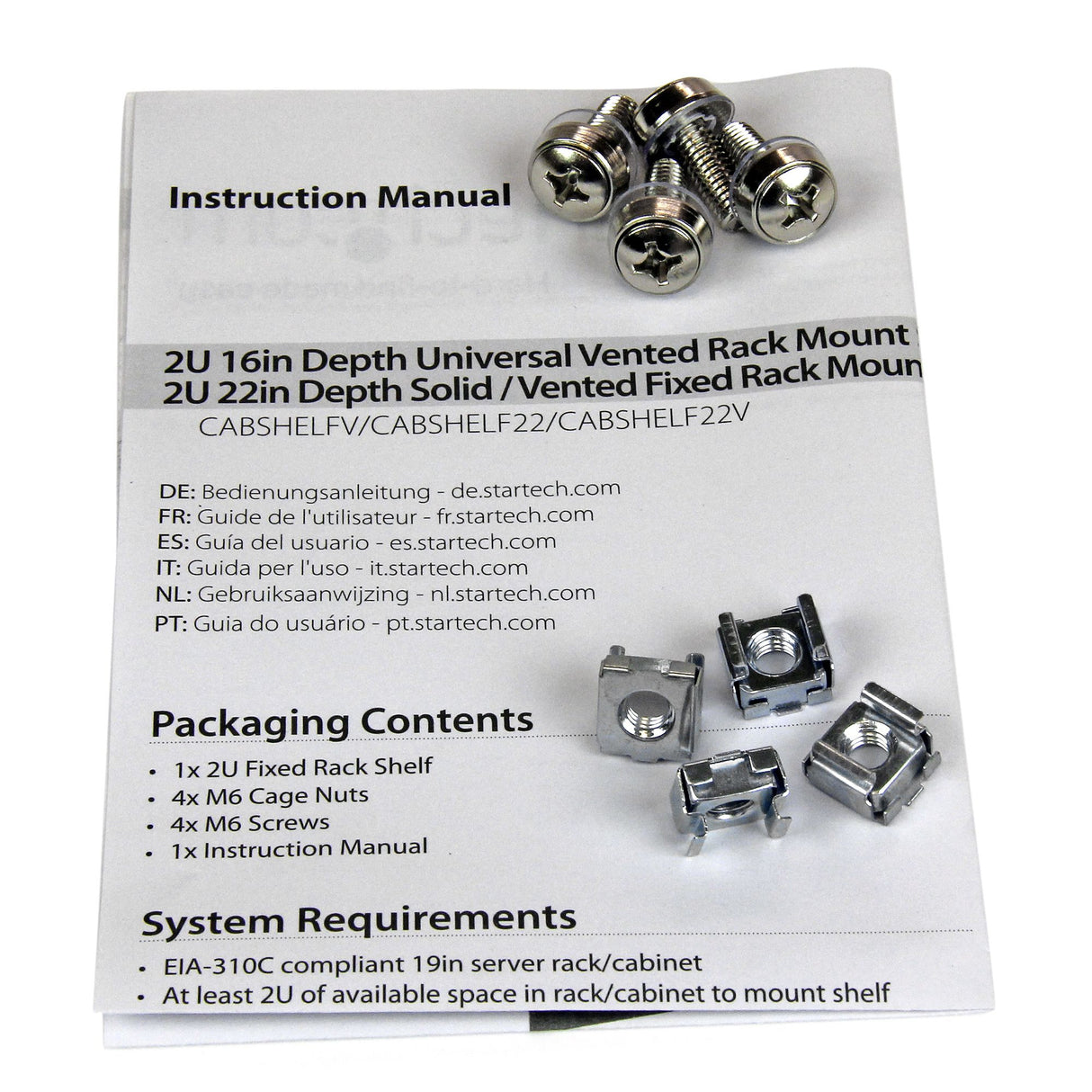 StarTech.com Estante Bandeja 2U 22in (558,8mm) de Profundidad Fija para Armario Rack Universal de Servidores - de Acero