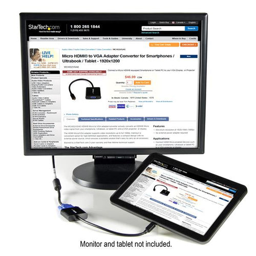 StarTech.com Adaptador Conversor Micro HDMI a VGA para Smartphones / Ultrabooks / Tabletas - 1920x1080 Adaptadores de ca