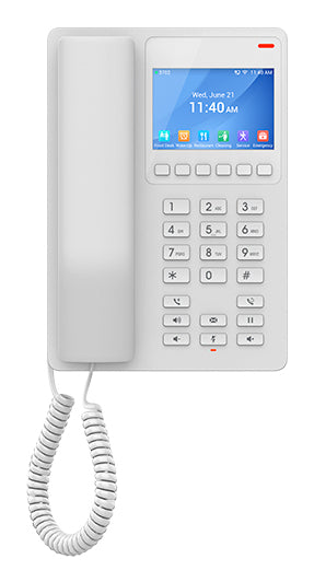GHP630, Teléfono Hotelero IP Blanco, LCD Color 3.5", 2 SIP 2 líneas, GDMS, soporta PoE