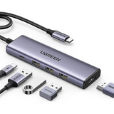 Ugreen 15596 base para portátil y replicador de puertos Alámbrico USB 3.2 Gen 1 (3.1 Gen 1) Type-A + Type-C Aluminio
