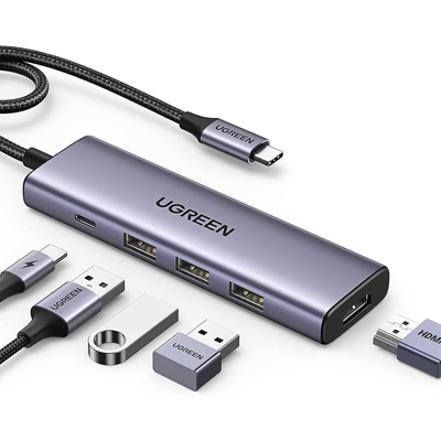Ugreen 15596 base para portátil y replicador de puertos Alámbrico USB 3.2 Gen 1 (3.1 Gen 1) Type-A + Type-C Aluminio