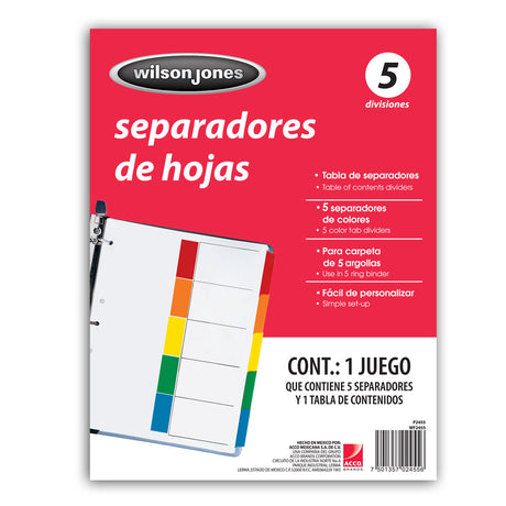 Acco P2455 divisor Rojo 5 pieza(s)