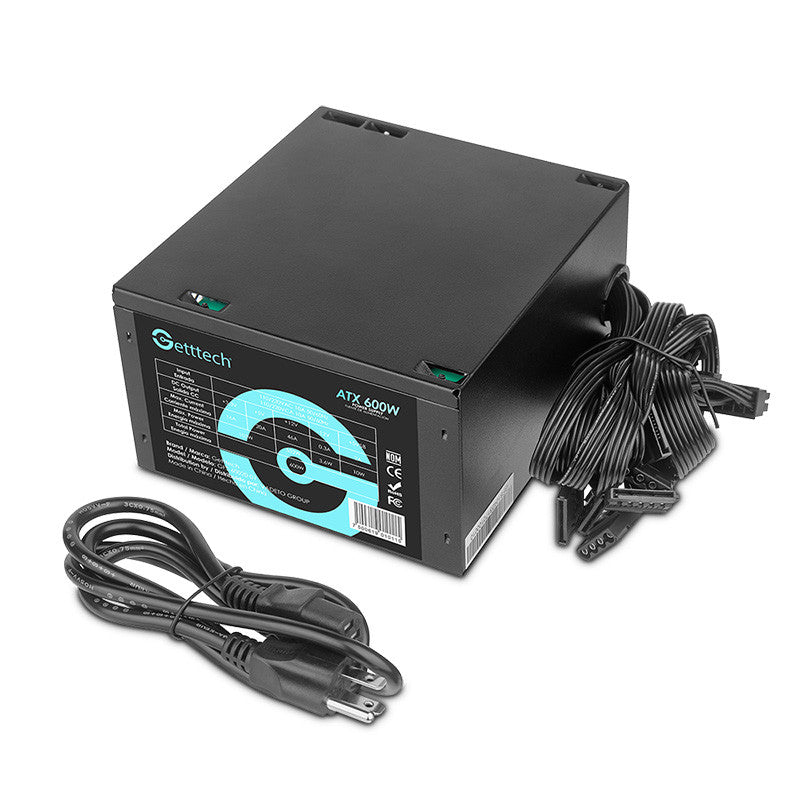 Getttech GFS-60020-01 unidad de fuente de alimentación 600 W 20+4 pin ATX ATX Negro, 100 - 240 V, No modular