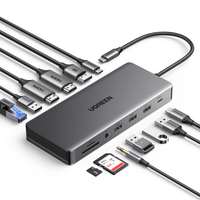 Docking Station USB-C 12 en 1 / 2 HDMI 4K@60Hz + DisplayPort 4K@60Hz / 6 Puertos USB (3.2 y 3.0) / Gigabit Ethernet / Lector SD/TF / Audio 3.5mm / PD
