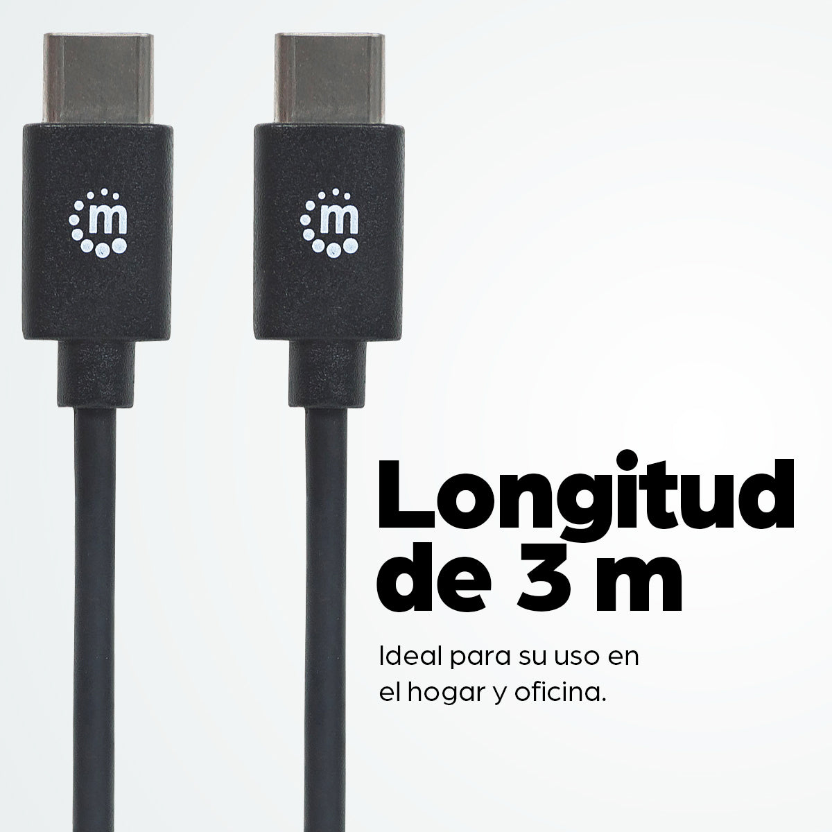 Manhattan Cable USB-C a USB-C, 3 m, macho a macho, 480 Mbps (USB 2.0), negro, garantía de por vida, equivalente a USB2CC3M Cable USB 2.0 USB C USB C Macho