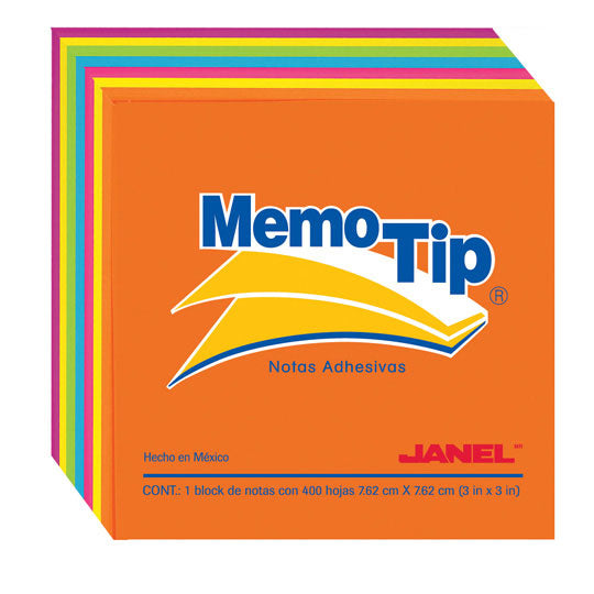 Janel 6590303197 nota autoadhesiva Plaza Azul, Verde, Naranja, Rosa, Púrpura, Amarillo 400 hojas Aut