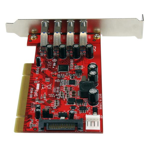 StarTech.com Tarjeta Adaptador PCI USB 3.0 (5Gbps) SuperSpeed 4 Puertos Con Alimentación SATA LP4 - Hub Concentrador Int