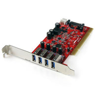 StarTech.com Tarjeta Adaptador PCI USB 3.0 (5Gbps) SuperSpeed 4 Puertos Con Alimentación SATA LP4 - Hub Concentrador Int