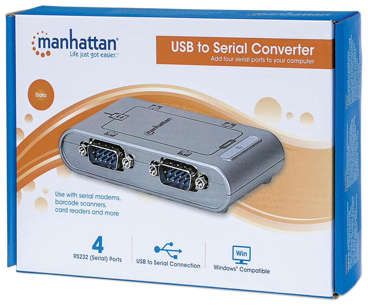 Manhattan 151047 convertidores, repetidores y aisladores en serie USB 2.0 USB Tipo B 4 x RS-232 9-pin Macho/Hembra