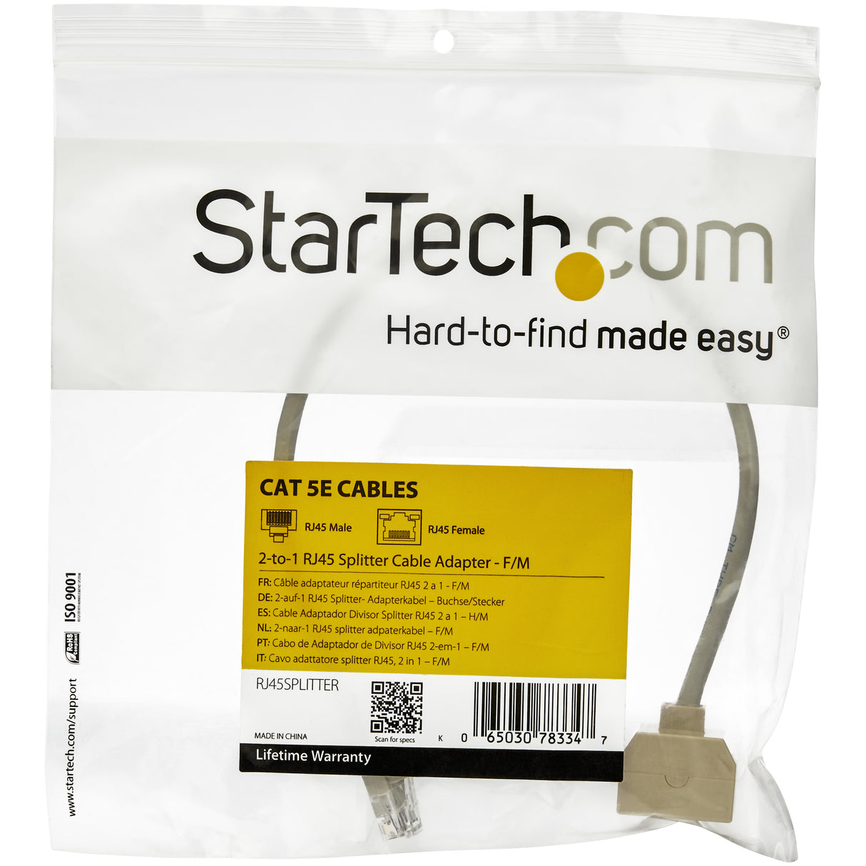StarTech.com Cable Adaptador Divisor Splitter RJ45 2 a 1 - Hembra a Macho - Divisor Splitter para Cable de Red Ethernet RJ45 divisores de red 10/100Base-T(X) Cat5e Gris Cloruro de polivinilo (PVC)