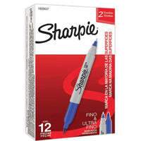 MARCADOR PERMANENTE SHARPIE TWIN DOBLE PUNTA FINO / ULTRA FINO AZUL C/12