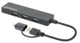 Manhattan Hub/dock combinado USB-C y USB-A, puertos (4): 4x USB-A, 5 Gbps (USB 3.0), Alimentado por USB (no requiere ali