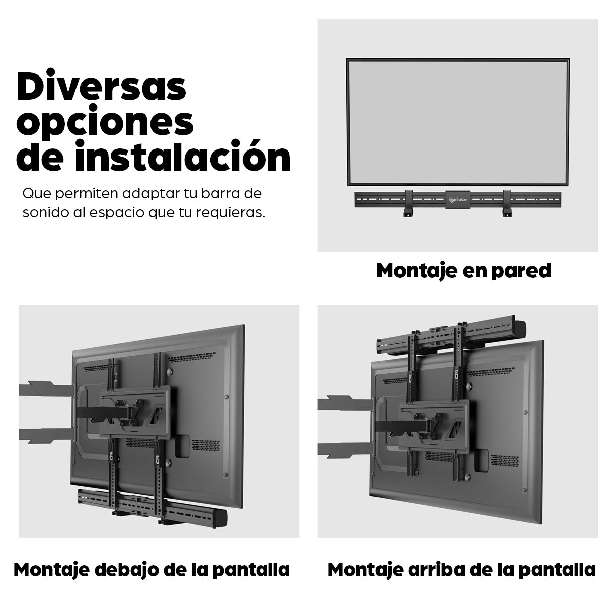 Soporte de Pared para Barra de Sonido Manhattan, TV, 10 kg, Negro