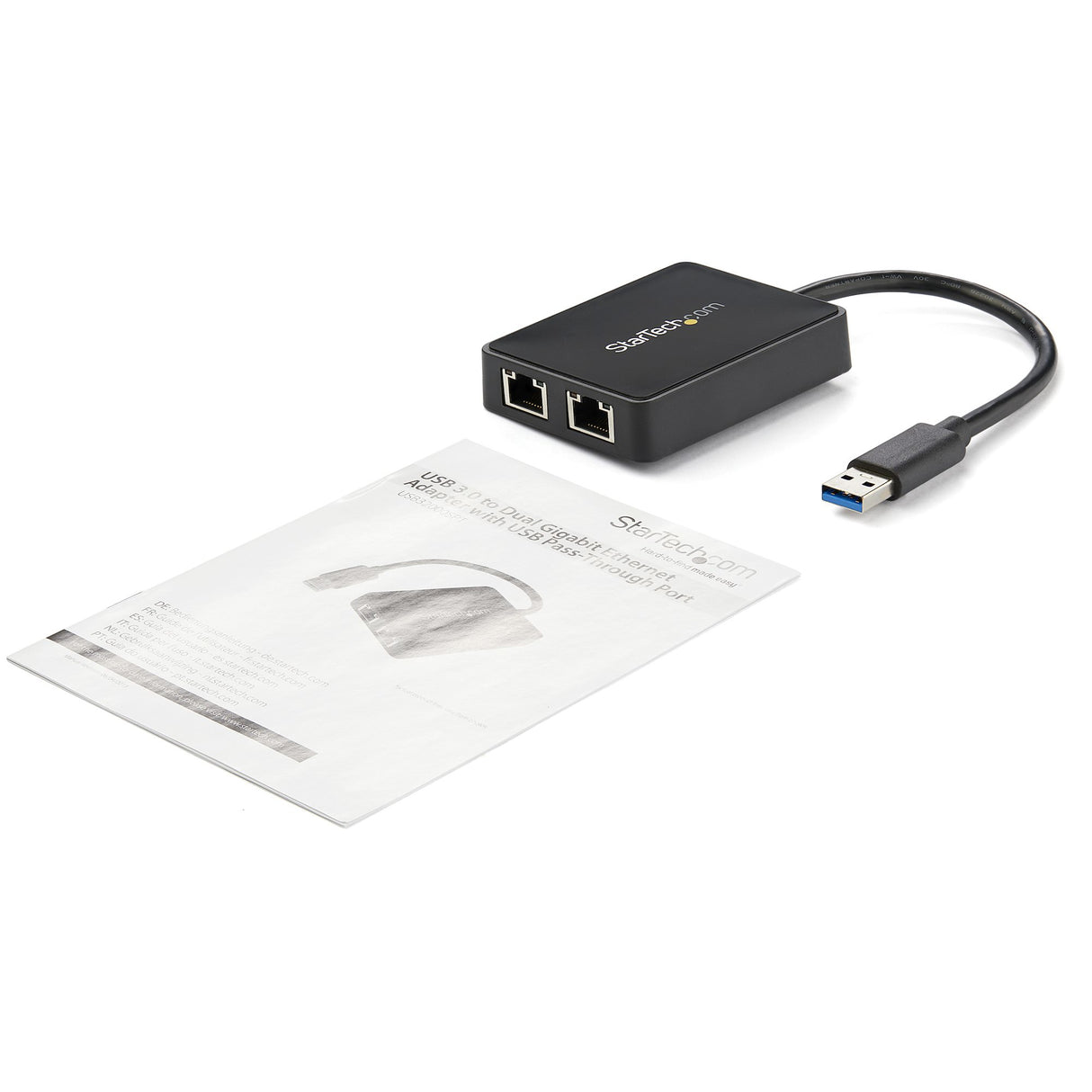 StarTech.com Adaptador Tarjeta de Red NIC Externa USB 3.0 2 Puertos Gigabit Ethernet RJ45 y Puerto USB tarjetas de red Alámbrico USB Ethernet 2