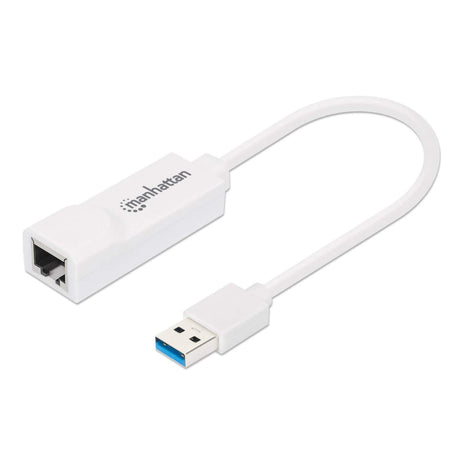 Manhattan Adaptador de red Gigabit USB-A, 10/100/1000 Mbps, 5 Gbps (USB 3.2 Gen1 / USB 3.0), Ethernet RJ45, blanco, 3 años de garantía, equivalente a USB31000SW tarjetas de red Alámbrico USB Ethernet 1