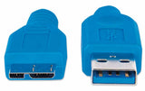 Manhattan Cable para Dispositivos USB Micro-B de SúperVelocidad, USB 3.2 Gen 1 (3.1 Gen 1), Macho/Macho, Azul