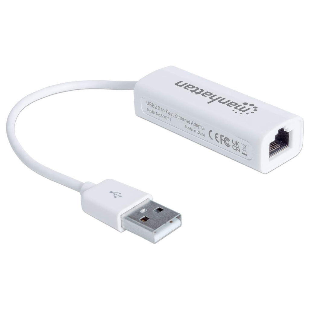 Manhattan Adaptador de red Fast Ethernet USB-A, 10/100 Mbps, 480 Mbps (USB 2.0), RJ45, blanco, 3 años de garantía tarjetas de red Alámbrico USB Ethernet 1