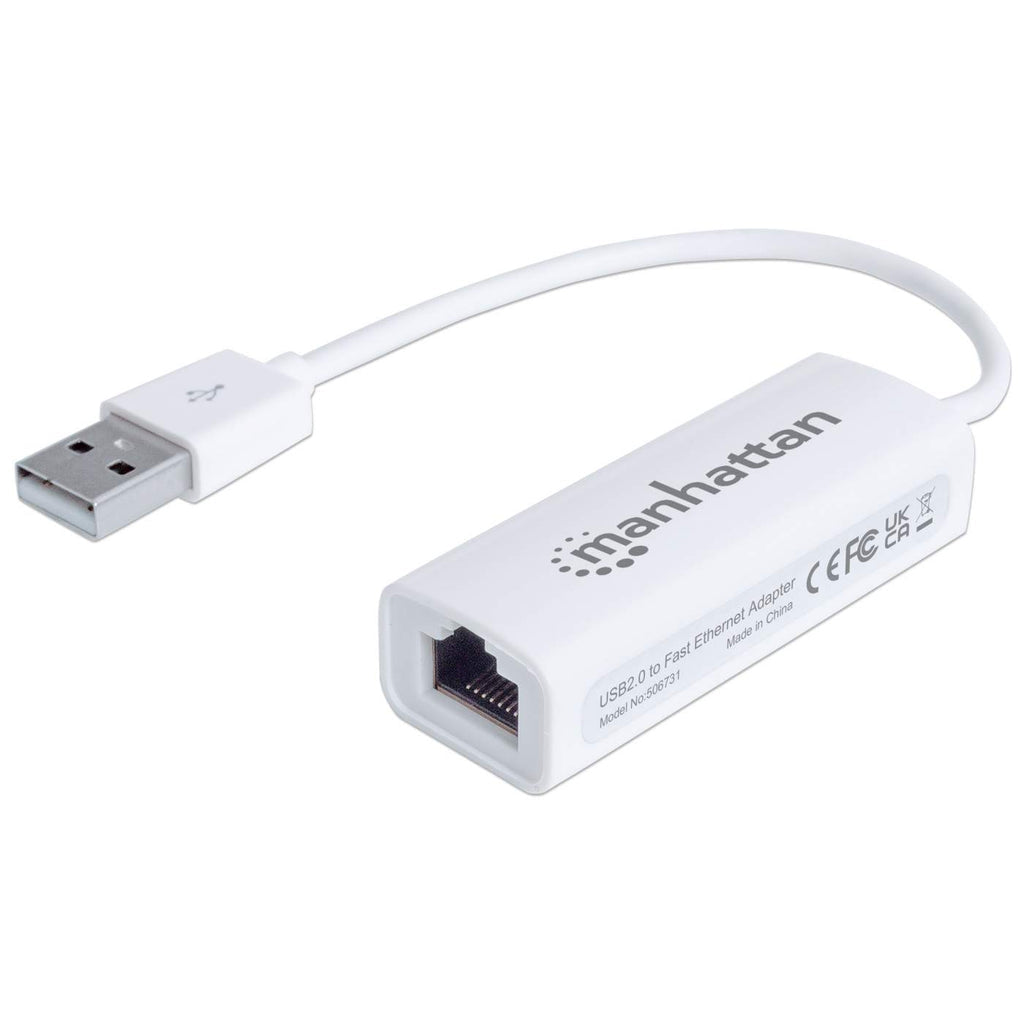 Manhattan Adaptador de red Fast Ethernet USB-A, 10/100 Mbps, 480 Mbps (USB 2.0), RJ45, blanco, 3 años de garantía tarjetas de red Alámbrico USB Ethernet 1