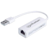 Manhattan Adaptador de red Fast Ethernet USB-A, 10/100 Mbps, 480 Mbps (USB 2.0), RJ45, blanco, 3 años de garantía tarjetas de red Alámbrico USB Ethernet 1