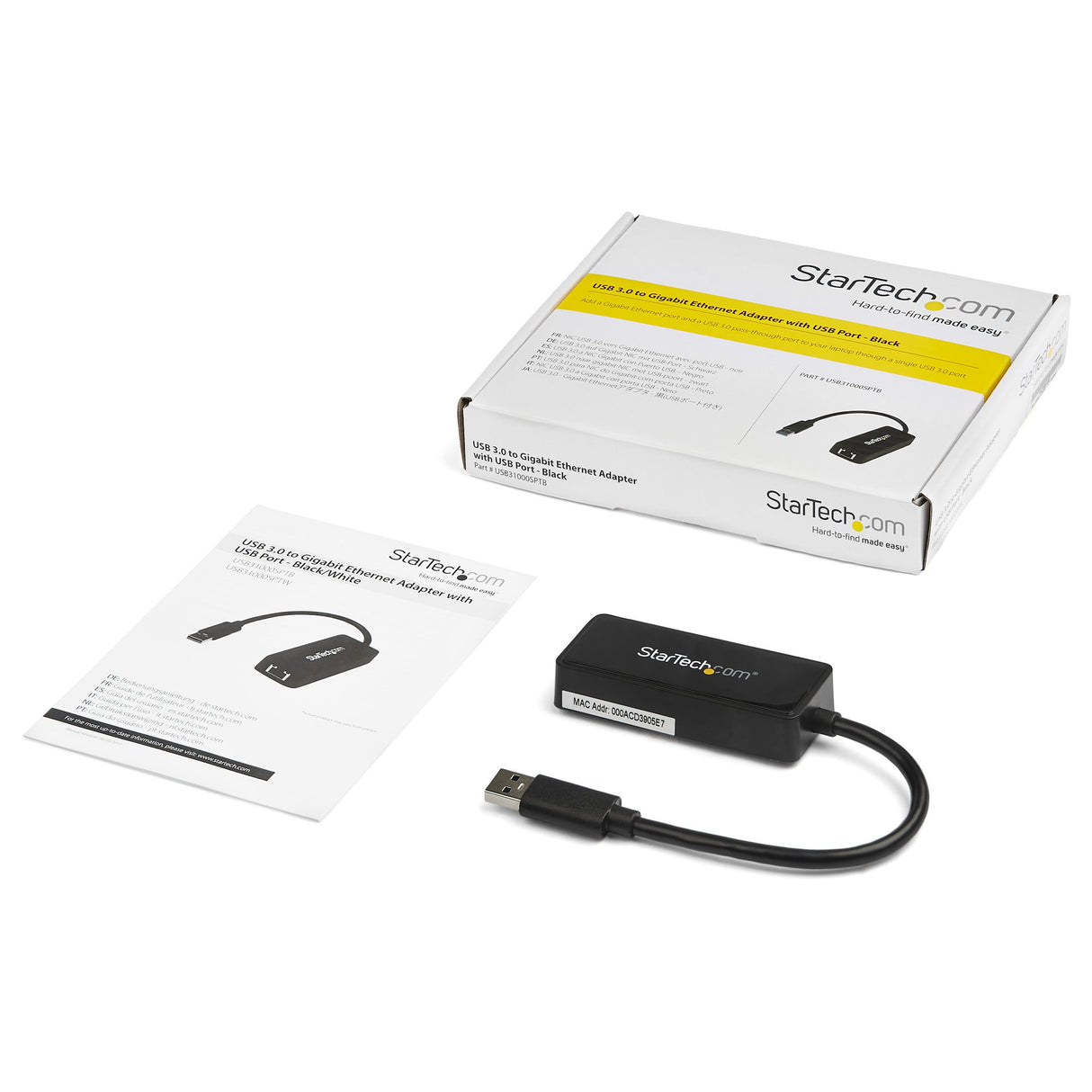 StarTech.com Adaptador Tarjeta de Red NIC Externa USB 3.0 de 1 Puerto Gigabit Ethernet RJ45 y Puerto USB - Negro tarjetas de red Alámbrico USB Ethernet 1