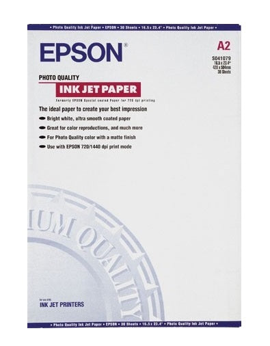 Epson Photo Quality Ink Jet Paper, DIN A2, 102 g/m², 30 hojas Papel A2 Blanco Mate 102 g/m²