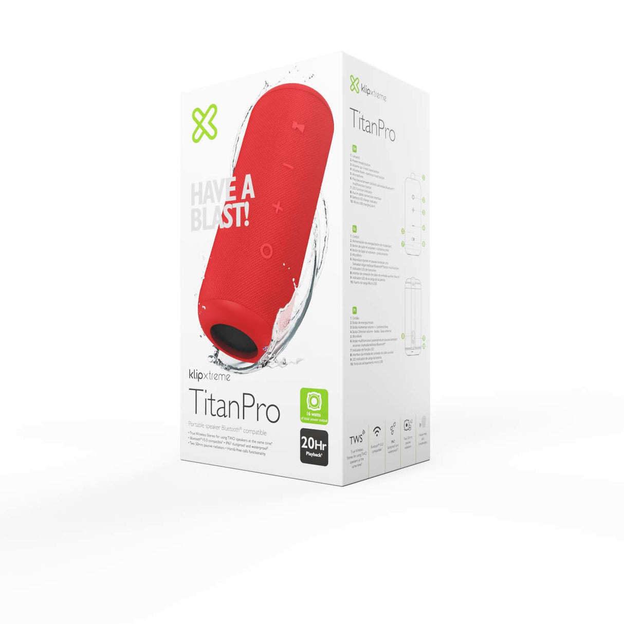 Klip Xtreme TitanPro Altavoz portátil estéreo Rojo 16 W, 80 - 16000 Hz, 3 Ohmio