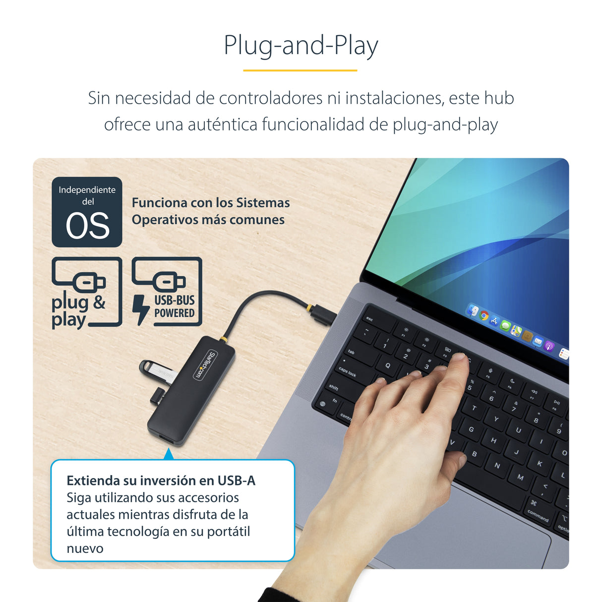 StarTech.com Hub USB-C de 4 Puertos - Ladrón USB Tipo C a 4 Puertos USB-A - Alimentado por el Bus - USB 3.0 de 5Gbps - H