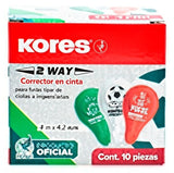 Kores 84326 corrección de películo/cinta 8 m Verde, Rojo, Blanco 10 pieza(s)