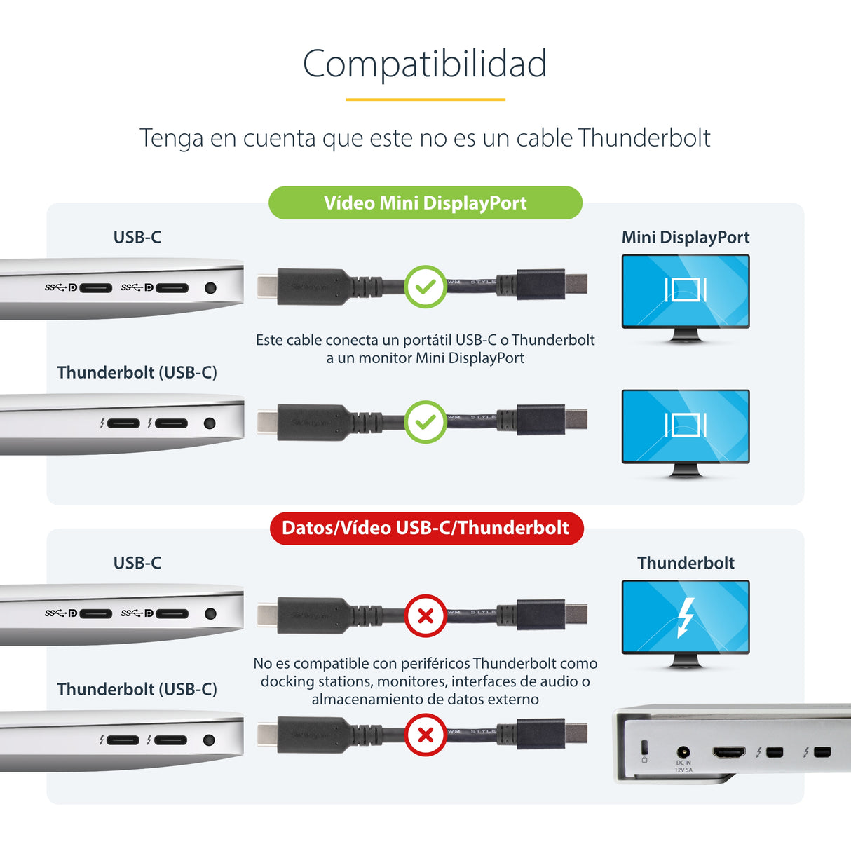 StarTech.com Cable 1,8m USB-C a Mini DisplayPort - 4K 60Hz - Black - Adaptador USB 3.1 Tipo C a mDP Adaptadores de cable